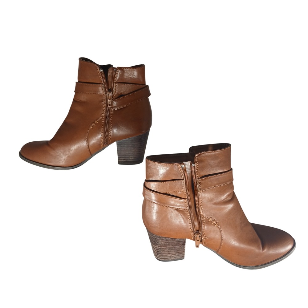 G.H. Bass Felicia Ankle Boots 10M Brown Buckle Strap‎ Stacked Block Heel Bootie